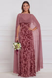 Burnout Velvet Terracotta Long Bridesmaid Dress with Cape
