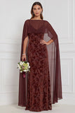 Burnout Velvet Terracotta Long Bridesmaid Dress with Cape