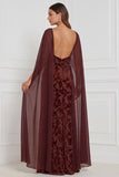 Burnout Velvet Terracotta Long Bridesmaid Dress with Cape