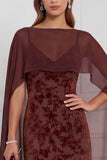 Burnout Velvet Terracotta Long Bridesmaid Dress with Cape