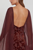 Burnout Velvet Terracotta Long Bridesmaid Dress with Cape