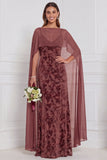 Burnout Velvet Terracotta Long Bridesmaid Dress with Cape