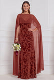 Burnout Velvet Terracotta Long Bridesmaid Dress with Cape