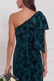 One Shoulder Dark Navy Burnout Velvet Sheath Long Bridesmaid Dress