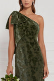One Shoulder Dark Navy Burnout Velvet Sheath Long Bridesmaid Dress