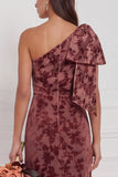 One Shoulder Dark Navy Burnout Velvet Sheath Long Bridesmaid Dress