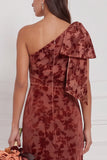 One Shoulder Dark Navy Burnout Velvet Sheath Long Bridesmaid Dress