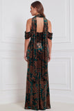 Off the Shoulder Brown Corset Sheath Burnout Velvet Bridesmaid Dress with Slit