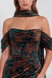 Off the Shoulder Brown Corset Sheath Burnout Velvet Bridesmaid Dress with Slit