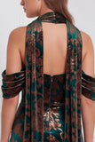 Off the Shoulder Brown Corset Sheath Burnout Velvet Bridesmaid Dress with Slit