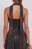 Halter Burnout Velvet Brown Ruched Corset Long Bridesmaid Dress with Slit