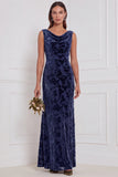 Olive Cowl Neck Burnout Velvet Sheath Bridesmaid Dress