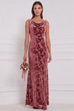 Olive Cowl Neck Burnout Velvet Sheath Bridesmaid Dress