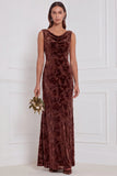 Olive Cowl Neck Burnout Velvet Sheath Bridesmaid Dress