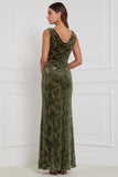 Olive Cowl Neck Burnout Velvet Sheath Bridesmaid Dress