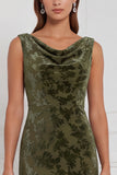 Olive Cowl Neck Burnout Velvet Sheath Bridesmaid Dress