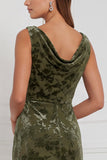Olive Cowl Neck Burnout Velvet Sheath Bridesmaid Dress