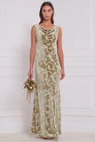Olive Cowl Neck Burnout Velvet Sheath Bridesmaid Dress
