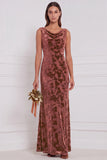Olive Cowl Neck Burnout Velvet Sheath Bridesmaid Dress