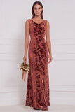 Olive Cowl Neck Burnout Velvet Sheath Bridesmaid Dress