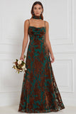 Burnout Velvet Brown A Line Bridesmaid Dress with Scarf