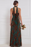 Burnout Velvet Brown A Line Bridesmaid Dress with Scarf