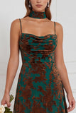 Burnout Velvet Brown A Line Bridesmaid Dress with Scarf
