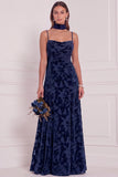 Burnout Velvet Brown A Line Bridesmaid Dress with Scarf