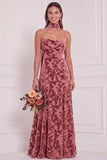 Burnout Velvet Brown A Line Bridesmaid Dress with Scarf