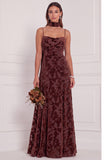 Burnout Velvet Brown A Line Bridesmaid Dress with Scarf