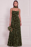 Burnout Velvet Brown A Line Bridesmaid Dress with Scarf