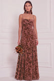 Burnout Velvet Brown A Line Bridesmaid Dress with Scarf