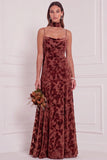 Burnout Velvet Brown A Line Bridesmaid Dress with Scarf