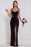 Velvet Espresso Ruched Corset Long Bridesmaid Dress with Slit