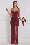 Velvet Espresso Ruched Corset Long Bridesmaid Dress with Slit