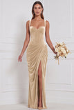 Velvet Espresso Ruched Corset Long Bridesmaid Dress with Slit