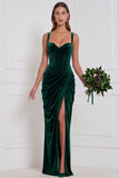 Velvet Espresso Ruched Corset Long Bridesmaid Dress with Slit