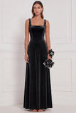 Burnt Orange Square Neck A Line Velvet Bridesmaid Dress