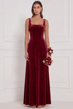 Burnt Orange Square Neck A Line Velvet Bridesmaid Dress