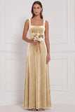 Burnt Orange Square Neck A Line Velvet Bridesmaid Dress
