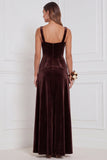 Burnt Orange Square Neck A Line Velvet Bridesmaid Dress