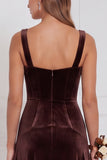Burnt Orange Square Neck A Line Velvet Bridesmaid Dress