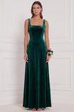 Burnt Orange Square Neck A Line Velvet Bridesmaid Dress
