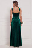 Burnt Orange Square Neck A Line Velvet Bridesmaid Dress