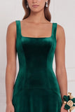 Burnt Orange Square Neck A Line Velvet Bridesmaid Dress