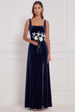 Burnt Orange Square Neck A Line Velvet Bridesmaid Dress