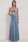 Burnt Orange Square Neck A Line Velvet Bridesmaid Dress