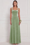 Burnt Orange Square Neck A Line Velvet Bridesmaid Dress