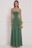 Burnt Orange Square Neck A Line Velvet Bridesmaid Dress