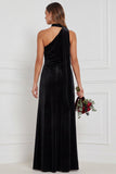 One Shoulder Velvet Eucalyptus Bridesmaid Dress with Drape